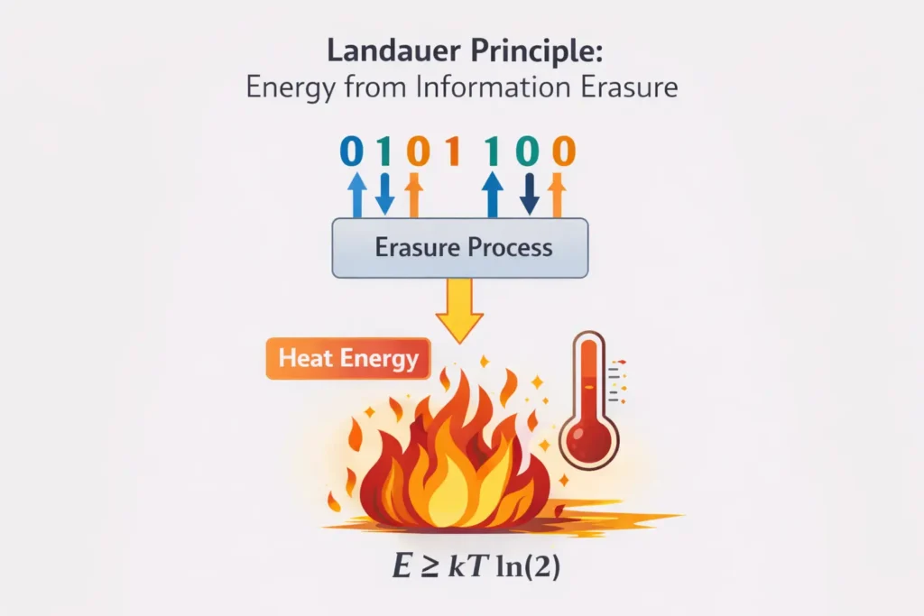 Landauer principle showing heat from information erasure