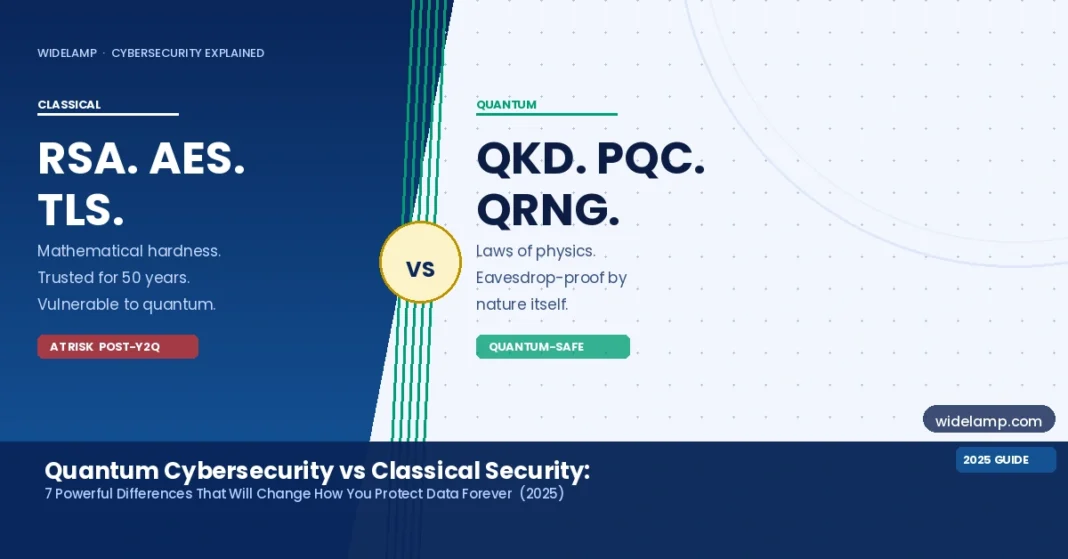 quantum cryptography vs classical cryptography split comparison editorial cover