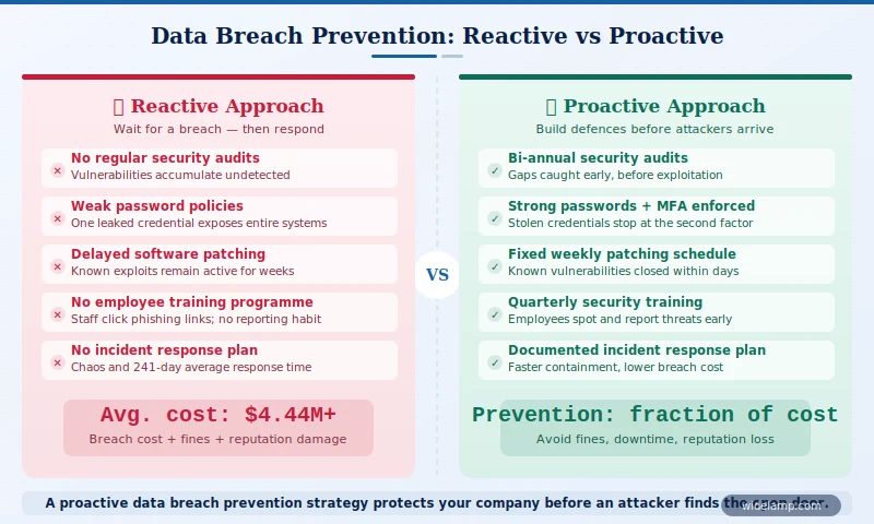 Data Breach Prevention: 11 Proven Methods to Protect Your Company 15 Data breach prevention, reactive approach compared with proactive approach